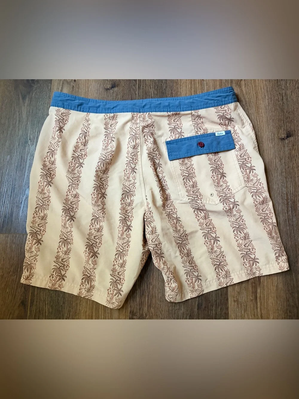 Katin Board Shorts Mens Tan Tropical Floral Drawstring Hybrid Swim Trunks